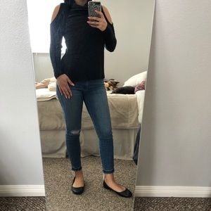 Black cut out shoulder turtleneck sweater